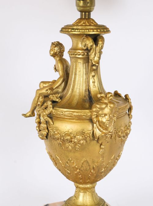 ANTIQUE PAIR NEOCLASSICAL ORMOLU PINK MARBLE TABLE LAMPS 20TH C - ADDITIONAL PHOTO 2