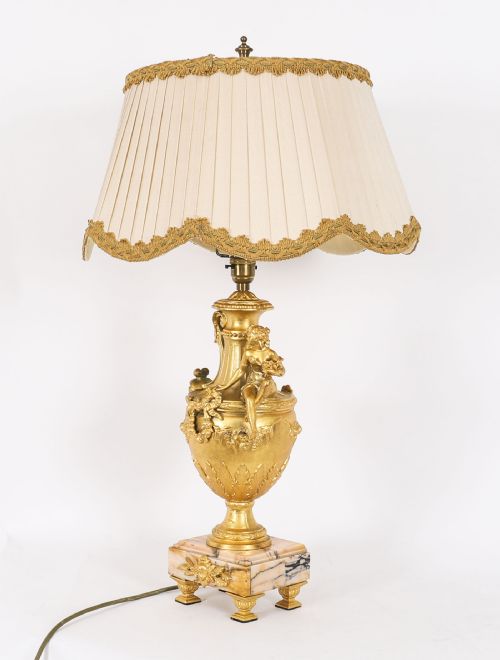 ANTIQUE PAIR NEOCLASSICAL ORMOLU PINK MARBLE TABLE LAMPS 20TH C - ADDITIONAL PHOTO 5