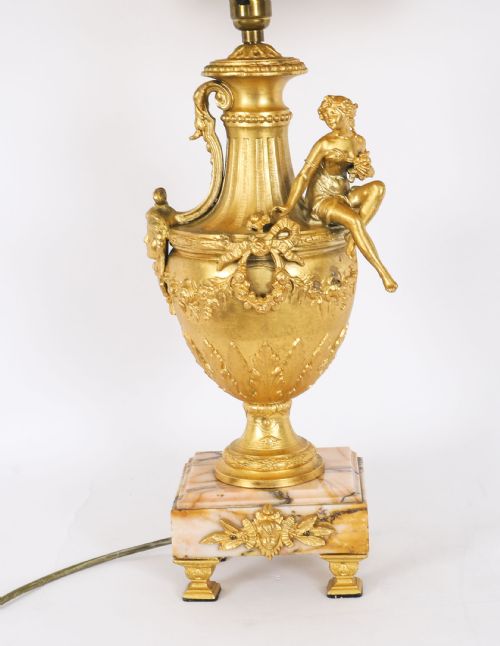 ANTIQUE PAIR NEOCLASSICAL ORMOLU PINK MARBLE TABLE LAMPS 20TH C - ADDITIONAL PHOTO 7