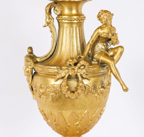 ANTIQUE PAIR NEOCLASSICAL ORMOLU PINK MARBLE TABLE LAMPS 20TH C - ADDITIONAL PHOTO 8