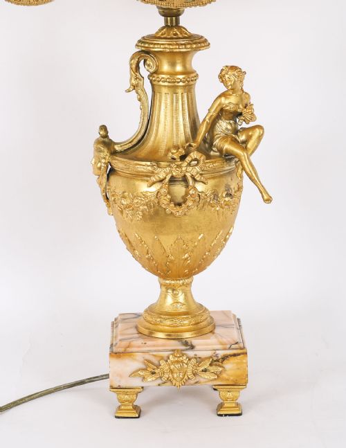 ANTIQUE PAIR NEOCLASSICAL ORMOLU PINK MARBLE TABLE LAMPS 20TH C - ADDITIONAL PHOTO 11