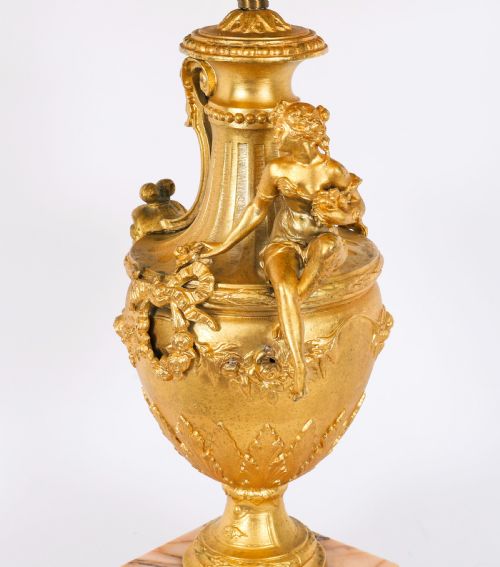 ANTIQUE PAIR NEOCLASSICAL ORMOLU PINK MARBLE TABLE LAMPS 20TH C - ADDITIONAL PHOTO 14