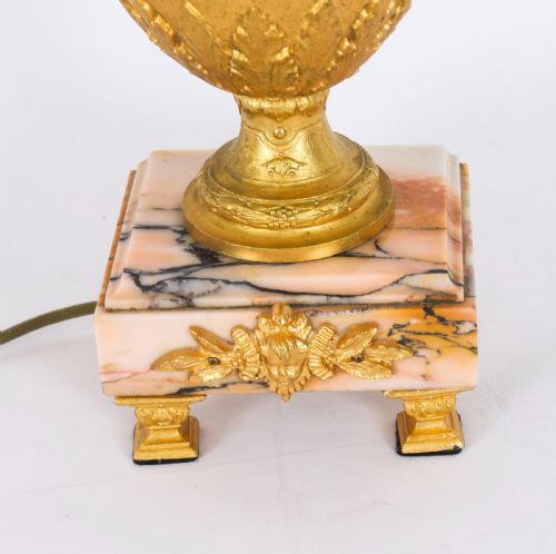 ANTIQUE PAIR NEOCLASSICAL ORMOLU PINK MARBLE TABLE LAMPS 20TH C - ADDITIONAL PHOTO 17