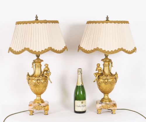 ANTIQUE PAIR NEOCLASSICAL ORMOLU PINK MARBLE TABLE LAMPS 20TH C - ADDITIONAL PHOTO 18