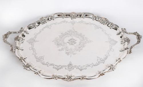 ANTIQUE VICTORIAN OVAL SILVER PLATED TRAY THOMAS BRADBURY SONS 19TH C