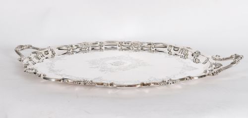 ANTIQUE VICTORIAN OVAL SILVER PLATED TRAY THOMAS BRADBURY SONS 19TH C - ADDITIONAL PHOTO 2