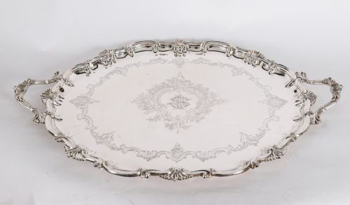 ANTIQUE VICTORIAN OVAL SILVER PLATED TRAY THOMAS BRADBURY SONS 19TH C - ADDITIONAL PHOTO 4