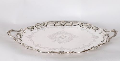 ANTIQUE VICTORIAN OVAL SILVER PLATED TRAY THOMAS BRADBURY SONS 19TH C - ADDITIONAL PHOTO 14