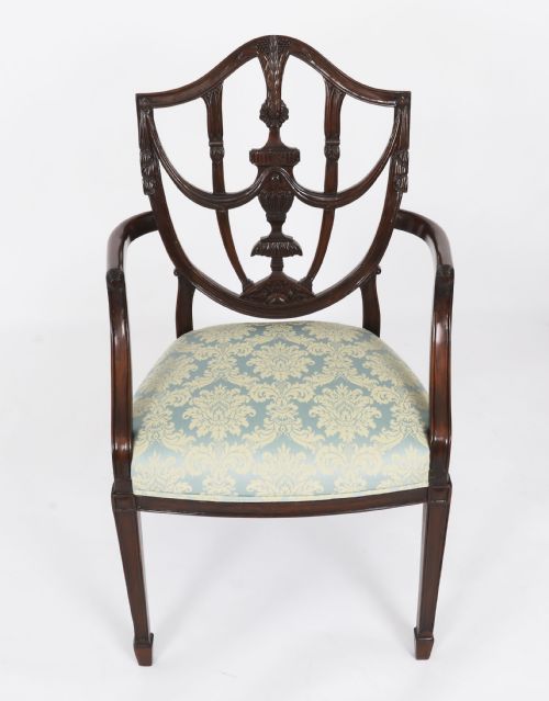 ANTIQUE PAIR FEDERAL REVIVAL SHIELD BACK ARMCHAIRS 20TH CENTURY - ADDITIONAL PHOTO 9