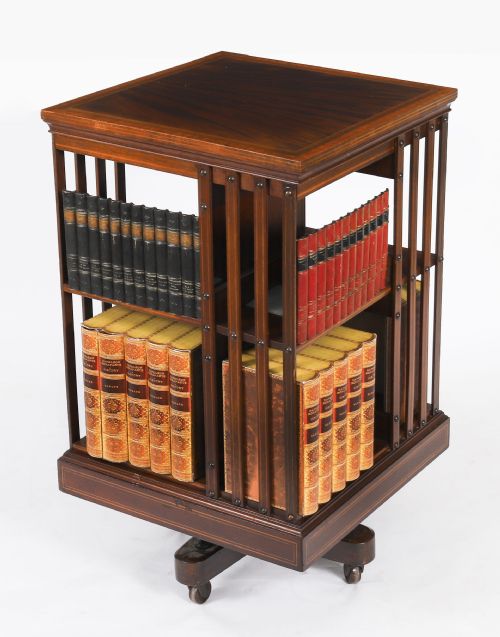 ANTIQUE EDWARDIAN FLAME MAHGOANY REVOLVING BOOKCASE C1900