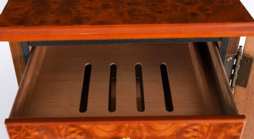 ANTIQUE BURR ELM FOUR DRAWER CIGAR HUMIDOR CABINET 20TH CENTURY - ADDITIONAL PHOTO 7