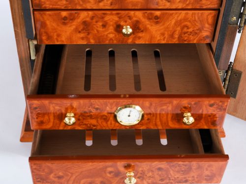 ANTIQUE BURR ELM FOUR DRAWER CIGAR HUMIDOR CABINET 20TH CENTURY - ADDITIONAL PHOTO 10