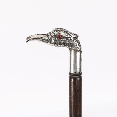Antique French Novelty Pheasant Silver Walking Stick Cane 19th C 92cm - 36inches
