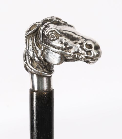 ANTIQUE SILVER NOVELTY HORSE HEAD WALKING CANE STICK19TH CENTURY 91 CM 36 INCH - ADDITIONAL PHOTO 1