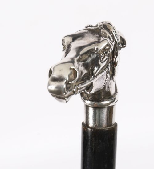 ANTIQUE SILVER NOVELTY HORSE HEAD WALKING CANE STICK19TH CENTURY 91 CM 36 INCH - ADDITIONAL PHOTO 2