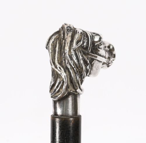 ANTIQUE SILVER NOVELTY HORSE HEAD WALKING CANE STICK19TH CENTURY 91 CM 36 INCH - ADDITIONAL PHOTO 3