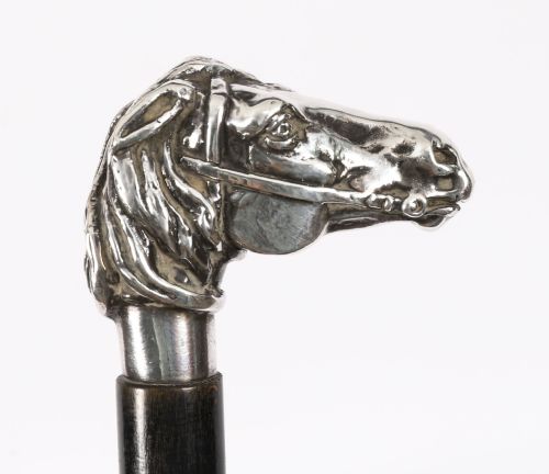 ANTIQUE SILVER NOVELTY HORSE HEAD WALKING CANE STICK19TH CENTURY 91 CM 36 INCH - ADDITIONAL PHOTO 4