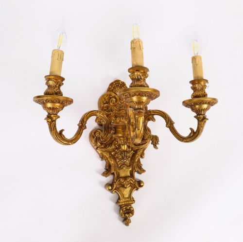 ANTIQUE PAIR FRENCH GILT BRONZE ORMOLU WALL LIGHTS APPLIQUES CIRCA 1900 - ADDITIONAL PHOTO 1