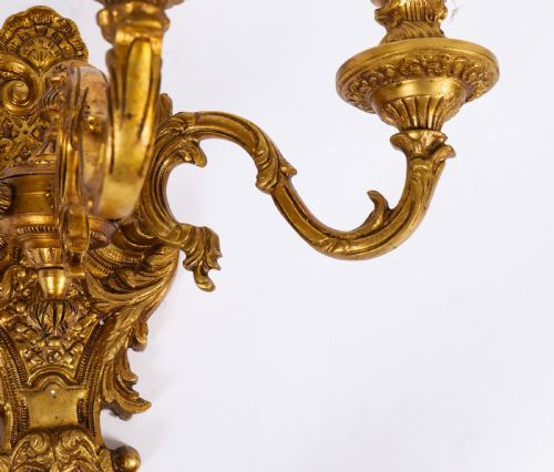 ANTIQUE PAIR FRENCH GILT BRONZE ORMOLU WALL LIGHTS APPLIQUES CIRCA 1900 - ADDITIONAL PHOTO 8