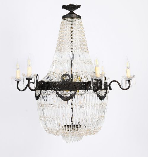 ANTIQUE LOUIS REVIVAL 14 LIGHT BALLROOM CUT CRYSTAL TENT CHANDELIER C1920