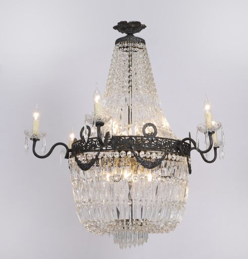 ANTIQUE LOUIS REVIVAL 14 LIGHT BALLROOM CUT CRYSTAL TENT CHANDELIER C1920 - ADDITIONAL PHOTO 2