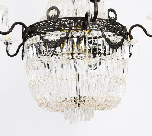 ANTIQUE LOUIS REVIVAL 14 LIGHT BALLROOM CUT CRYSTAL TENT CHANDELIER C1920 - ADDITIONAL PHOTO 3