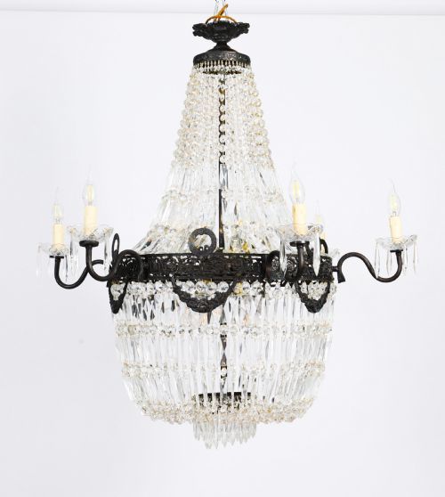 ANTIQUE LOUIS REVIVAL 14 LIGHT BALLROOM CUT CRYSTAL TENT CHANDELIER C1920 - ADDITIONAL PHOTO 4