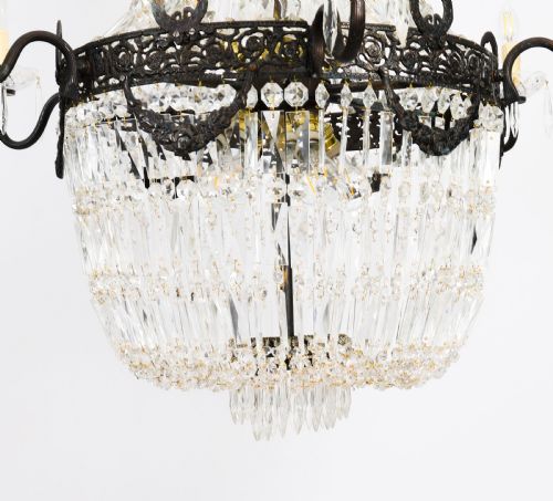 ANTIQUE LOUIS REVIVAL 14 LIGHT BALLROOM CUT CRYSTAL TENT CHANDELIER C1920 - ADDITIONAL PHOTO 6