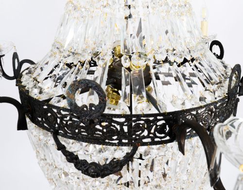 ANTIQUE LOUIS REVIVAL 14 LIGHT BALLROOM CUT CRYSTAL TENT CHANDELIER C1920 - ADDITIONAL PHOTO 7
