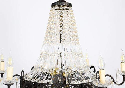 ANTIQUE LOUIS REVIVAL 14 LIGHT BALLROOM CUT CRYSTAL TENT CHANDELIER C1920 - ADDITIONAL PHOTO 8