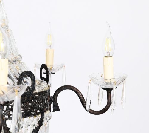ANTIQUE LOUIS REVIVAL 14 LIGHT BALLROOM CUT CRYSTAL TENT CHANDELIER C1920 - ADDITIONAL PHOTO 11
