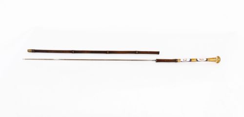 ANTIQUE FRENCH GOLD PLATE SEVRES PORCELAIN WALKING SWORD STICK 19THC 91CM 36 - ADDITIONAL PHOTO 2