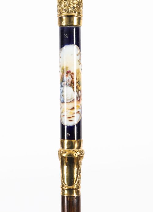 ANTIQUE FRENCH GOLD PLATED SEVRES PORCELAIN WALKING SWORD STICK 19THC 85CM34 - ADDITIONAL PHOTO 5
