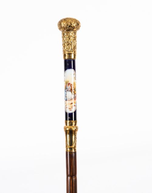 ANTIQUE FRENCH GOLD PLATED SEVRES PORCELAIN WALKING SWORD STICK 19THC 85CM34 - ADDITIONAL PHOTO 12
