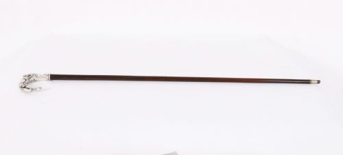 ANTIQUE SILVER FOX HARE HANDLED WALKING STICK CANE 19TH C 92CM 36 INCHES