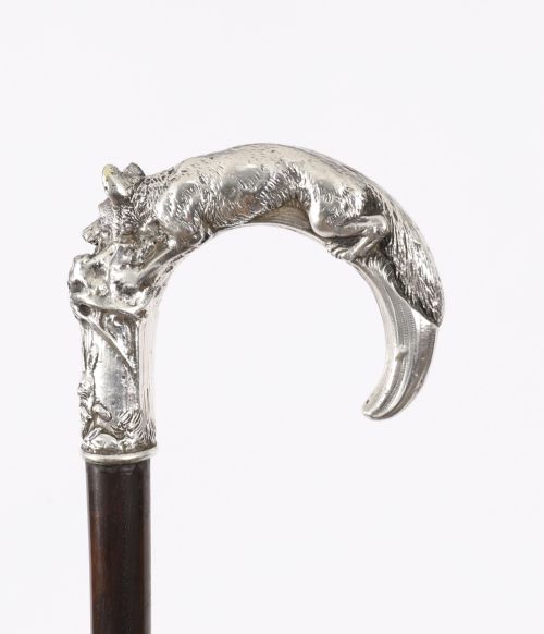 ANTIQUE SILVER FOX HARE HANDLED WALKING STICK CANE 19TH C 92CM 36 INCHES - ADDITIONAL PHOTO 2