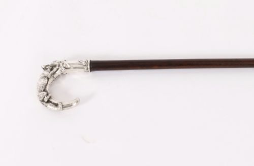 ANTIQUE SILVER FOX HARE HANDLED WALKING STICK CANE 19TH C 92CM 36 INCHES - ADDITIONAL PHOTO 3