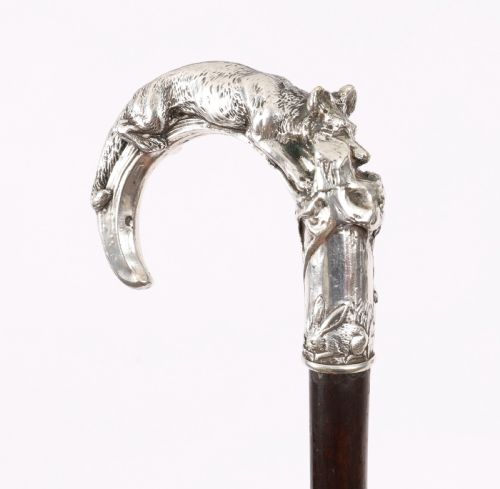 ANTIQUE SILVER FOX HARE HANDLED WALKING STICK CANE 19TH C 92CM 36 INCHES - ADDITIONAL PHOTO 4