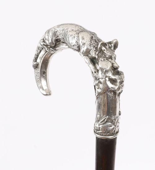 ANTIQUE SILVER FOX HARE HANDLED WALKING STICK CANE 19TH C 92CM 36 INCHES - ADDITIONAL PHOTO 6