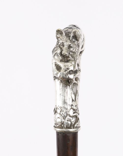 ANTIQUE SILVER FOX HARE HANDLED WALKING STICK CANE 19TH C 92CM 36 INCHES - ADDITIONAL PHOTO 10