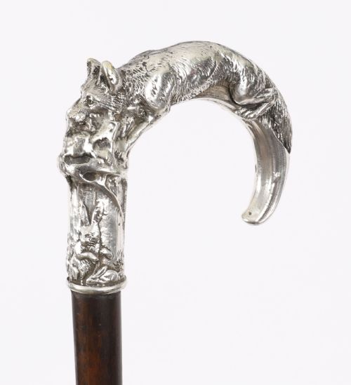 ANTIQUE SILVER FOX HARE HANDLED WALKING STICK CANE 19TH C 92CM 36 INCHES - ADDITIONAL PHOTO 11