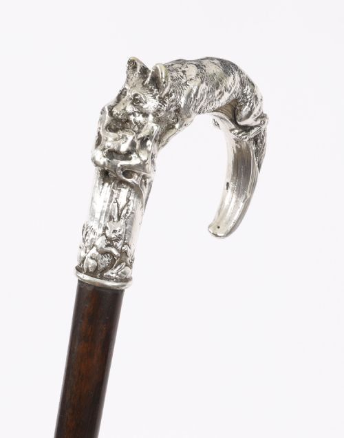 ANTIQUE SILVER FOX HARE HANDLED WALKING STICK CANE 19TH C 92CM 36 INCHES - ADDITIONAL PHOTO 12