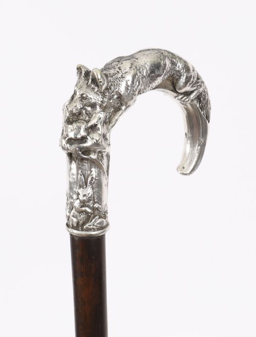 ANTIQUE SILVER FOX HARE HANDLED WALKING STICK CANE 19TH C 92CM 36 INCHES - ADDITIONAL PHOTO 13