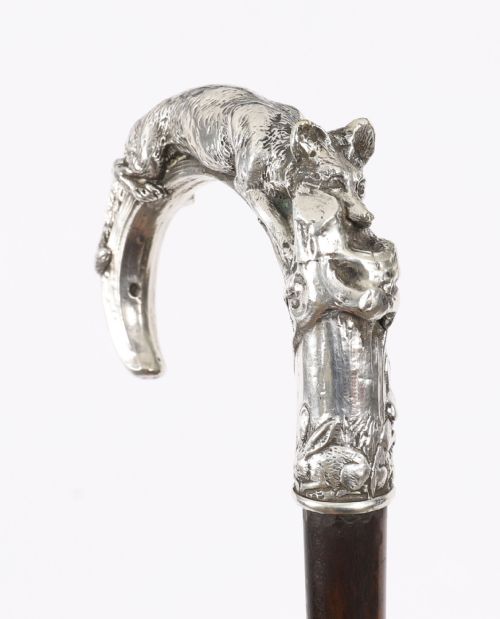 ANTIQUE SILVER FOX HARE HANDLED WALKING STICK CANE 19TH C 92CM 36 INCHES - ADDITIONAL PHOTO 14