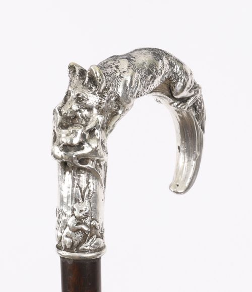 ANTIQUE SILVER FOX HARE HANDLED WALKING STICK CANE 19TH C 92CM 36 INCHES - ADDITIONAL PHOTO 15