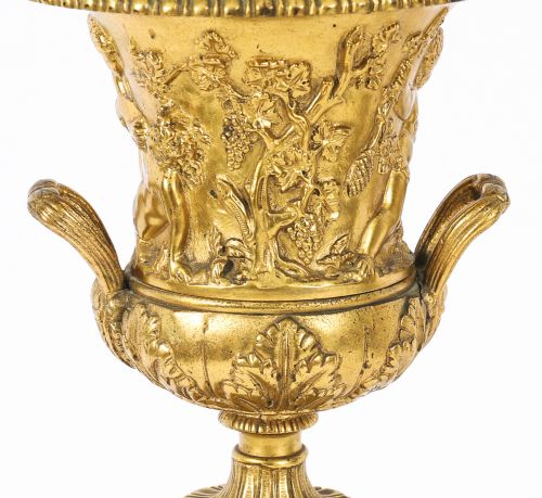 ANTIQUE PAIR FRENCH GRAND TOUR GILT BRONZE MATBLE URNS 19TH C - ADDITIONAL PHOTO 4