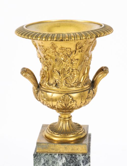 ANTIQUE PAIR FRENCH GRAND TOUR GILT BRONZE MATBLE URNS 19TH C - ADDITIONAL PHOTO 5