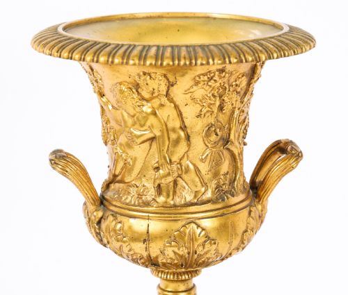 ANTIQUE PAIR FRENCH GRAND TOUR GILT BRONZE MATBLE URNS 19TH C - ADDITIONAL PHOTO 6