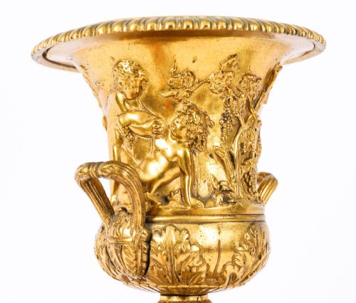 ANTIQUE PAIR FRENCH GRAND TOUR GILT BRONZE MATBLE URNS 19TH C - ADDITIONAL PHOTO 7
