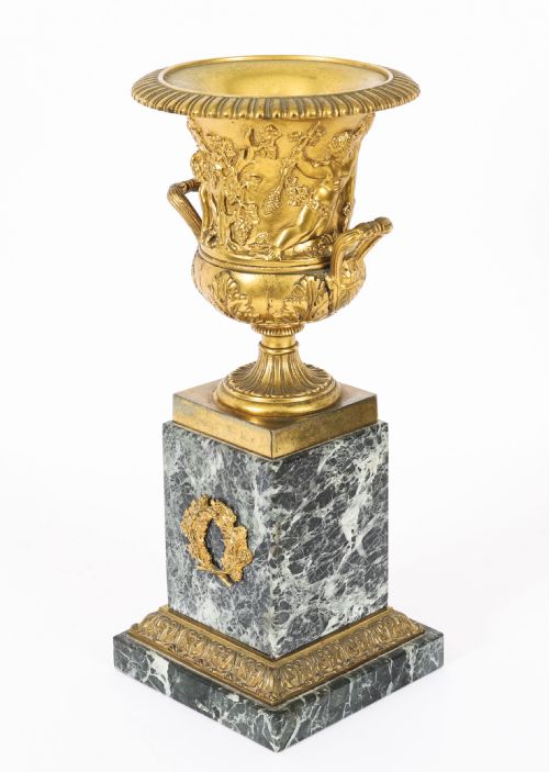 ANTIQUE PAIR FRENCH GRAND TOUR GILT BRONZE MATBLE URNS 19TH C - ADDITIONAL PHOTO 11